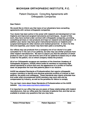 Michigan Orthopaedic Institute Patient Information Form