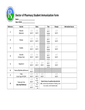 Doctor of Pharmacy Student Immunization Form