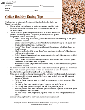 Celiac Healthy Eating Tips Form
