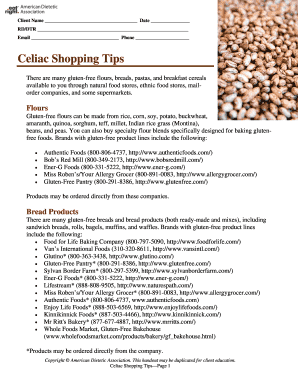 Celiac Shopping Tips Form