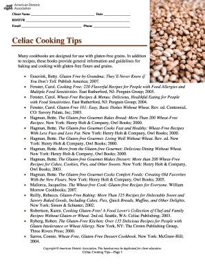 Celiac Cooking Tips Client Form