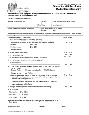 N95 Respirator Medical Questionnaire