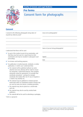 Consent Form for Medical Photographs
