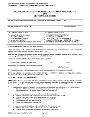 California Citizenship and Immigration Status Declaration