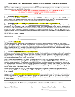 South Dakota HOSA Multiple Release Form