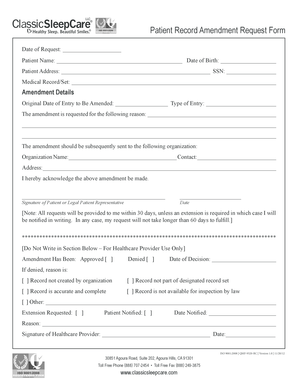 Patient Record Amendment Request Form