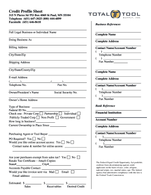Credit Profile Sheet