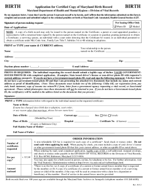 Maryland Birth Record Application