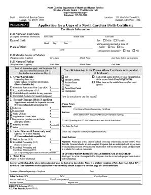 North Carolina Birth Certificate Application