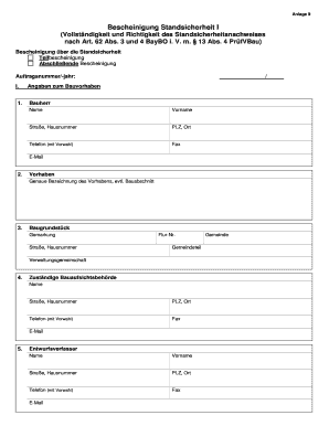 Bescheinigung Standsicherheit
