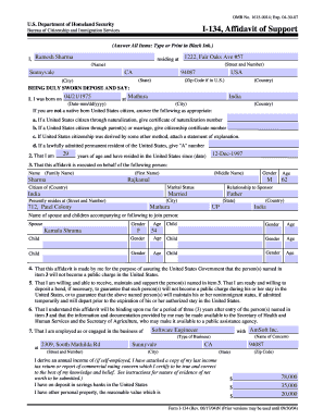 USCIS Form I-134 Affidavit of Support
