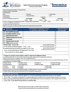 Safety Instructors Insurance Application Form