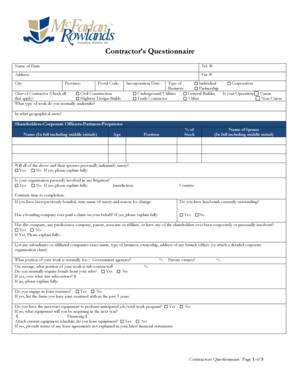 Contractor's Questionnaire