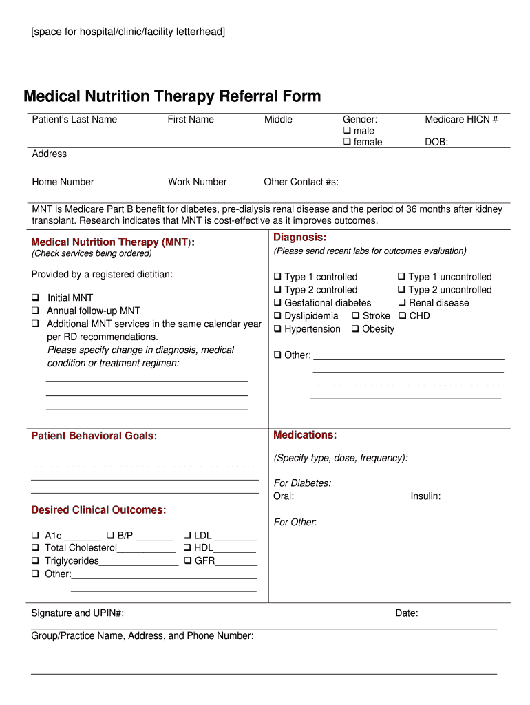 nutrition referral form Preview on Page 1