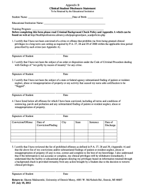 Clinical Student Disclosure Statement