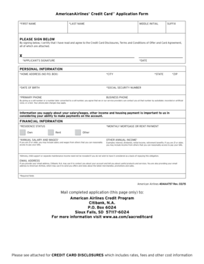 American Airlines Credit Card Application Form