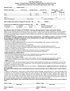 Summer Camp Bus Transportation Enrollment Form