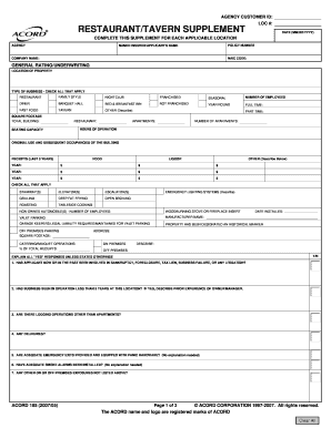 Restaurant Insurance Application Supplement