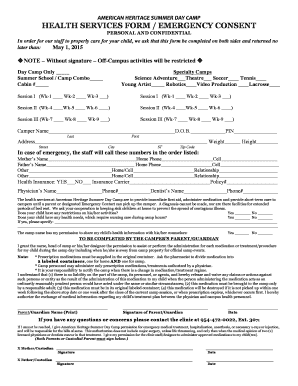 American Heritage Summer Day Camp Health Services Form
