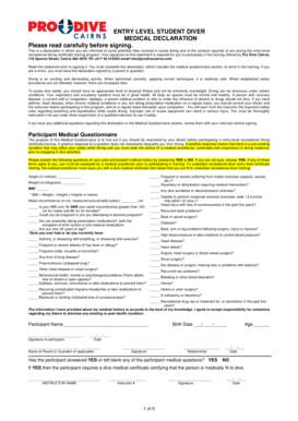 Entry Level Student Diver Medical Declaration