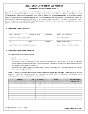 2013–2014 Verification Worksheet