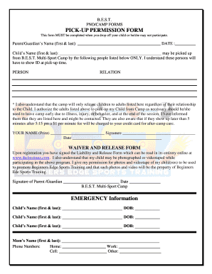 BEST Multi-Sport Camp Pick-Up Permission Form