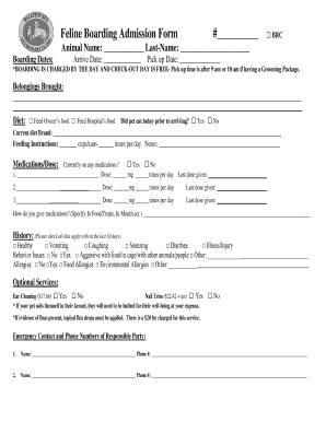Feline Boarding Admission Form
