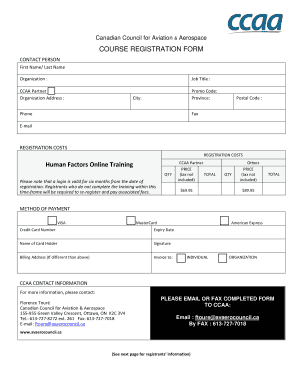 Canadian Council for Aviation & Aerospace Course Registration Form