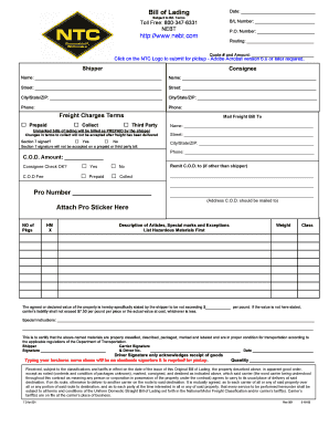 Bill of Lading Form