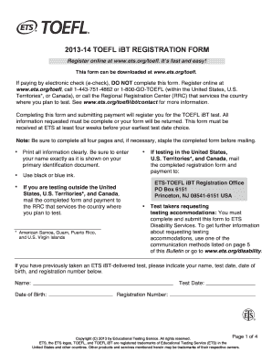 2013-14 TOEFL iBT Registration Form
