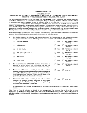 Arsenal Energy Inc. Proxy Form