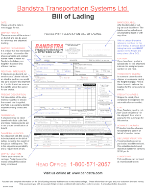 Bandstra Transportation Systems Bill of Lading