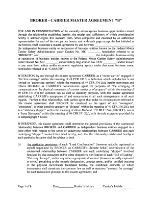 Broker Carrier Master Agreement B