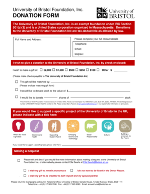 University of Bristol Donation Form