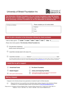 University of Bristol Donation Form