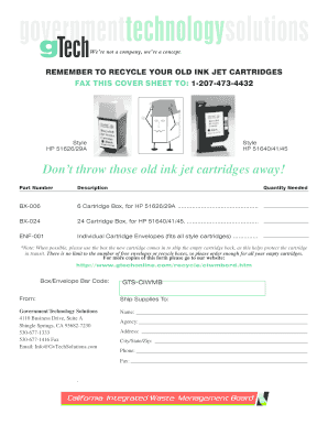 Ink Cartridge Recycling Form