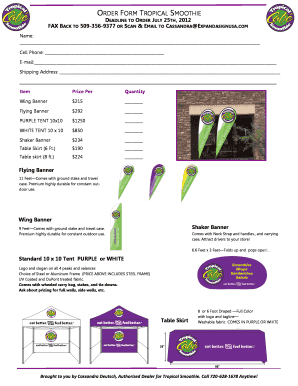 ORDER FORM TROPICAL SMOOTHIE DEADLINE RDER ULY TH...