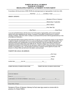 Oregon Power of Attorney for Parental Authority