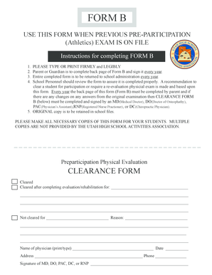 Utah High School Athletics Clearance Form B