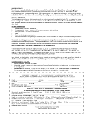 Limited Warranty Registration Card