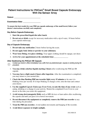 Patient Instructions for PillCam Small Bowel Capsule Endoscopy