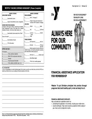 YMCA Financial Assistance Application