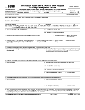 Form 8858 Information Return of U.S. Persons With Respect to Foreign Disregarded Entities