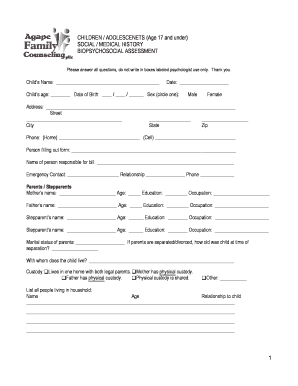 Biopsychosocial Assessment Form for Children