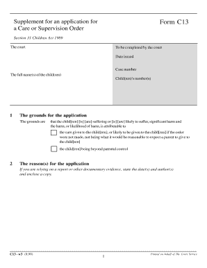 Application Supplement for Care or Supervision Order