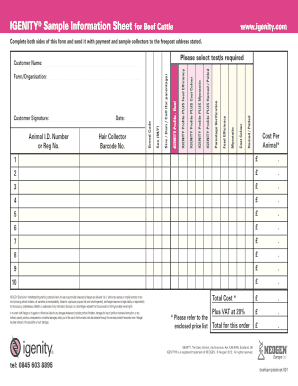 IGENITY Beef Cattle Sample Information Sheet