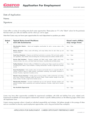 Costco Application for Employment