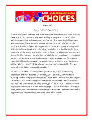 2014-2015 Space Available Application