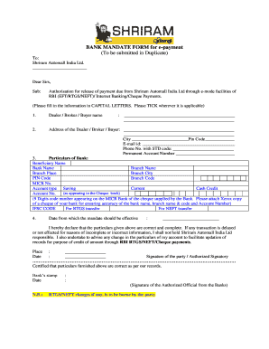 Bank Mandate Form for e-payment