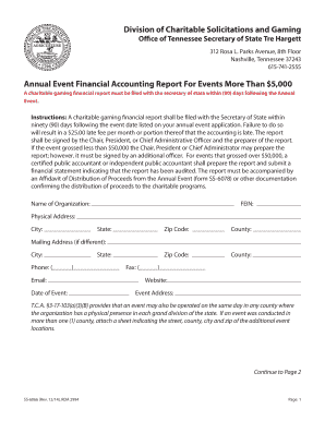 Tennessee Charitable Gaming Financial Report